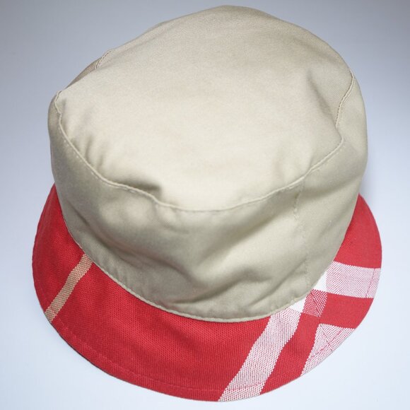 Burberry London Beige & Red Plaid Nova Check-Trimmed Bucket Hat, Size Small - Picture 3 of 8
